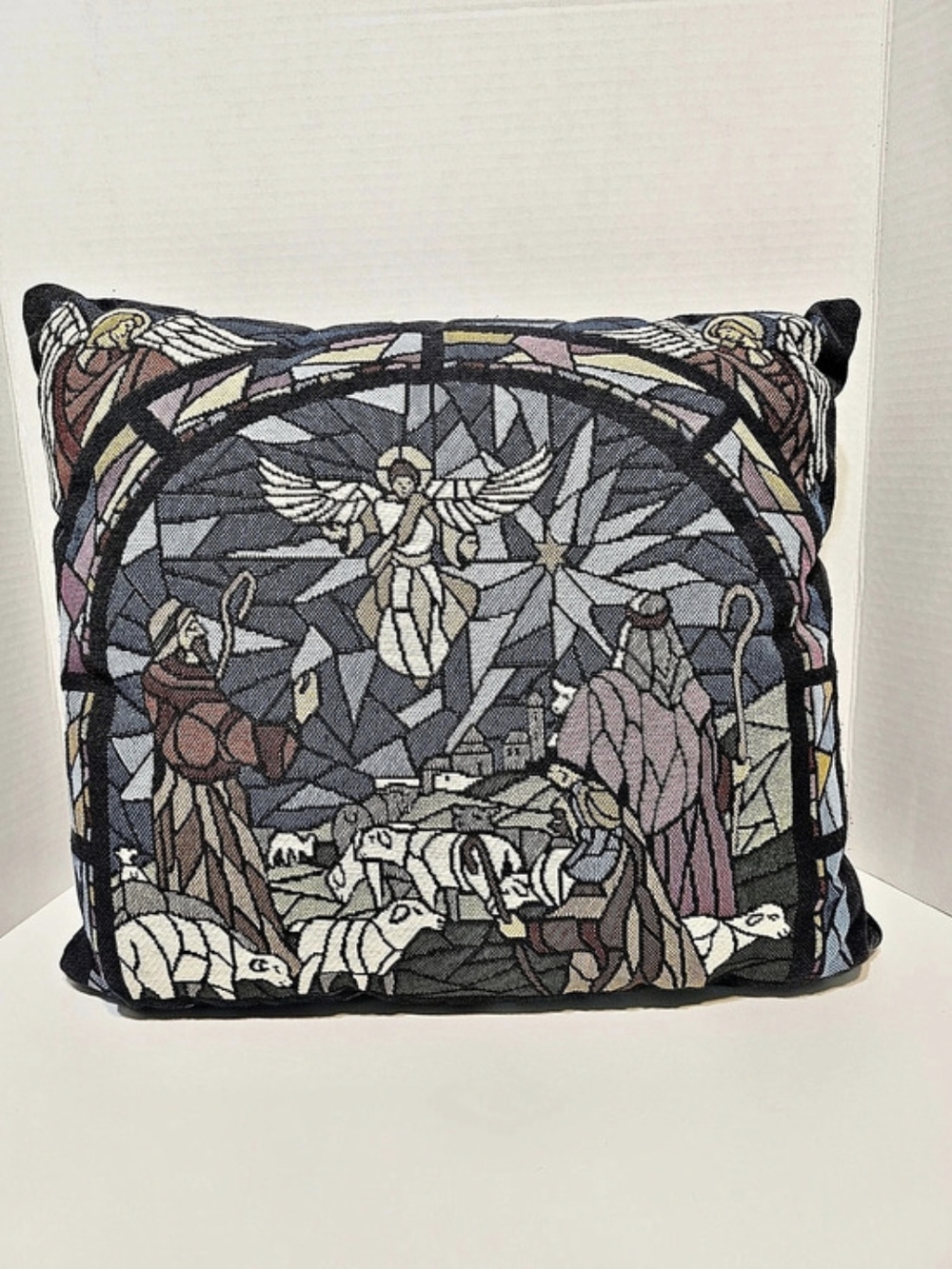 Christmas Tapestry Decorative Pillow ~ Angel Appearing To Shepherds
